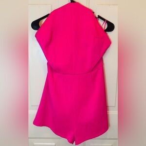 Hot Pink Romper With Bow Neck Tie